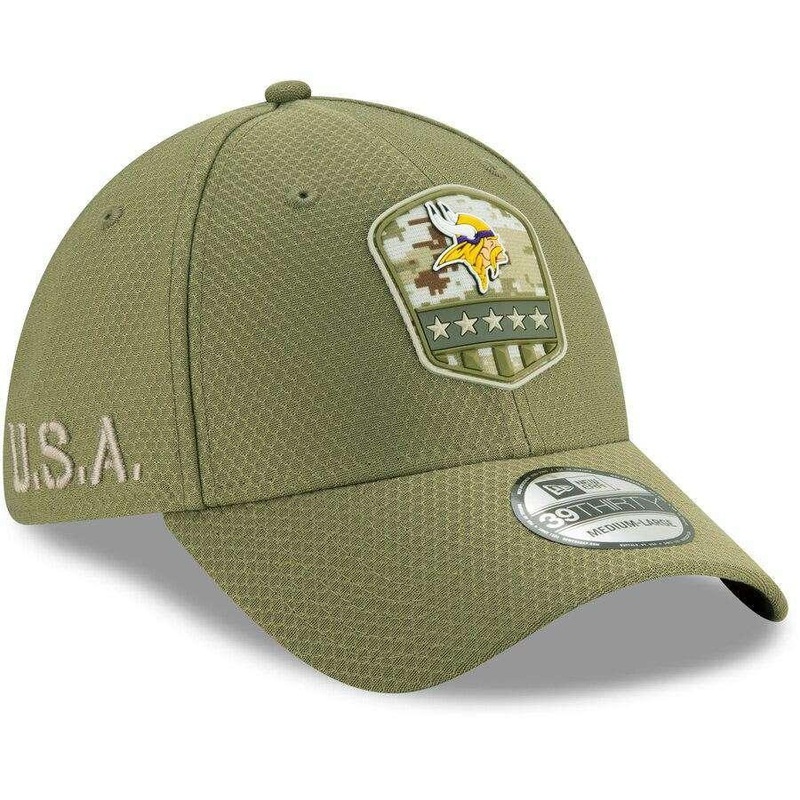 Minnesota Vikings New Era NFL 2019 Salute To Service 39THIRTY Stretch-Fit Curve Hat – Army
