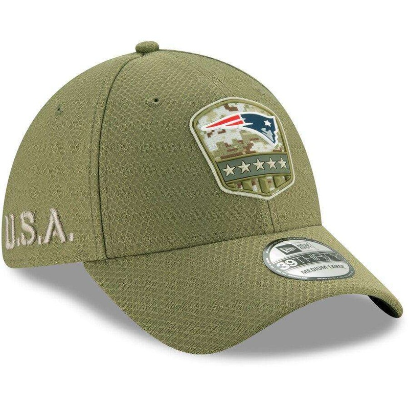 New England Patriots New Era NFL 2019 Salute To Service 39THIRTY Stretch-Fit Curve Hat – Army