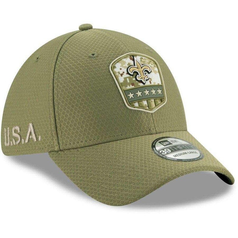 New Orleans Saints New Era NFL 2019 Salute To Service 39THIRTY Stretch-Fit Curve Hat – Army