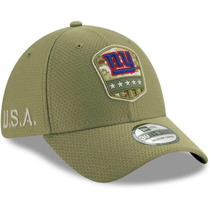 New York Giants New Era NFL 2019 Salute To Service 39THIRTY Stretch-Fit Curve Hat – Army