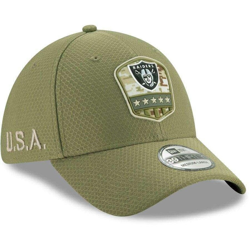 Oakland Raiders New Era NFL 2019 Salute To Service 39THIRTY Stretch-Fit Curve Hat – Army