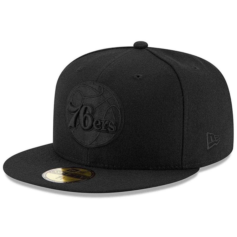 Philadelphia 76ers New Era NBA Black On Black Team Logo 59FIFTY Fitted Hat