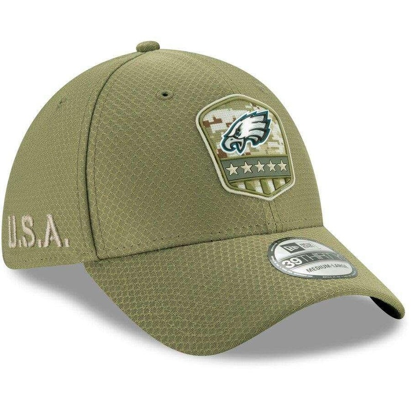 Philadelphia Eagles New Era NFL 2019 Salute To Service 39THIRTY Stretch-Fit Curve Hat – Army