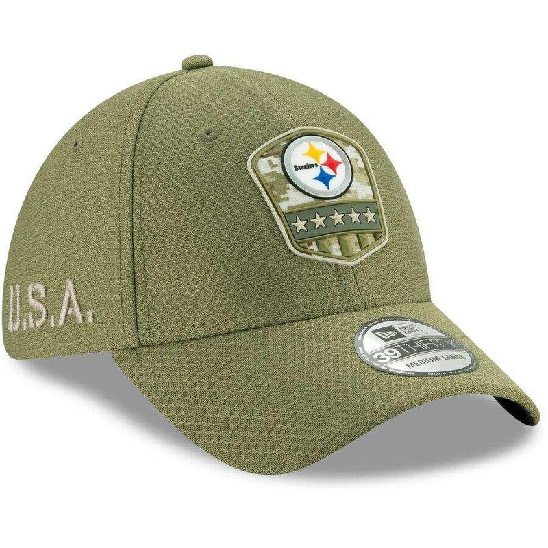 Pittsburgh Steelers New Era NFL 2019 Salute To Service 39THIRTY Stretch-Fit Curve Hat – Army