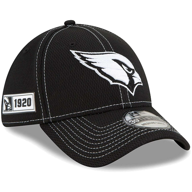 Arizona Cardinals New Era NFL 2019 Sideline Black & White 39THIRTY Stretch-Fit Curve Hat