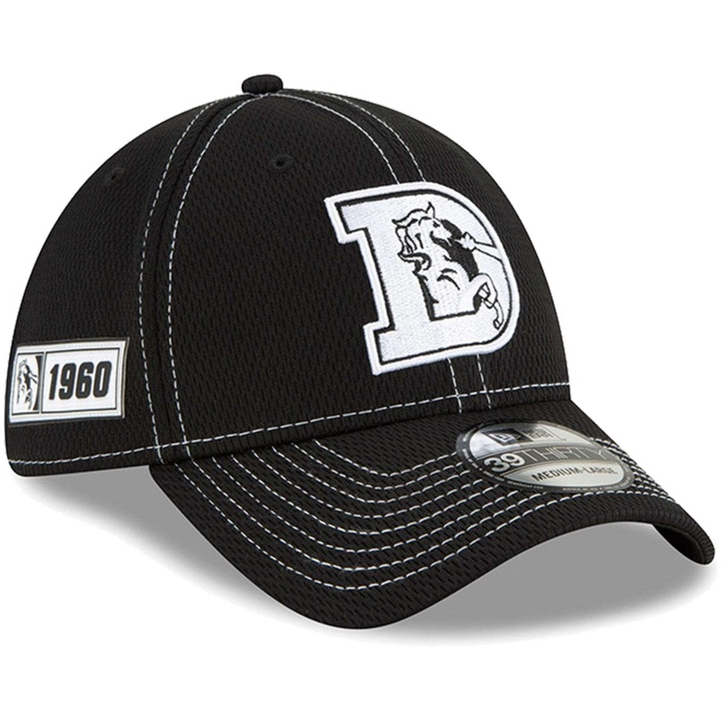 Denver Broncos New Era NFL 2019 Sideline Throwback Black & White 39THIRTY Stretch-Fit Curve Hat