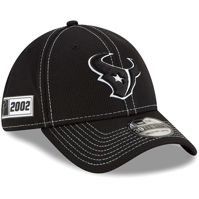 Houston Texans New Era NFL 2019 Sideline Black & White 39THIRTY Stretch-Fit Curve Hat