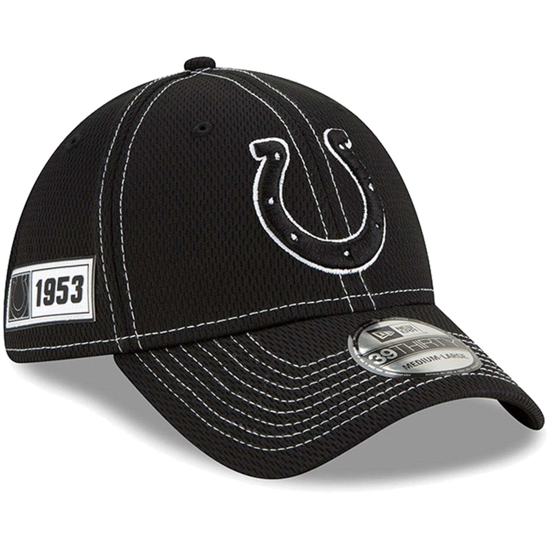 Indianapolis Colts New Era NFL 2019 Sideline Black & White 39THIRTY Stretch-Fit Curve Hat