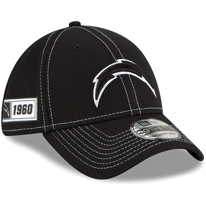 Los Angeles Chargers New Era NFL 2019 Sideline Black & White 39THIRTY Stretch-Fit Curve Hat