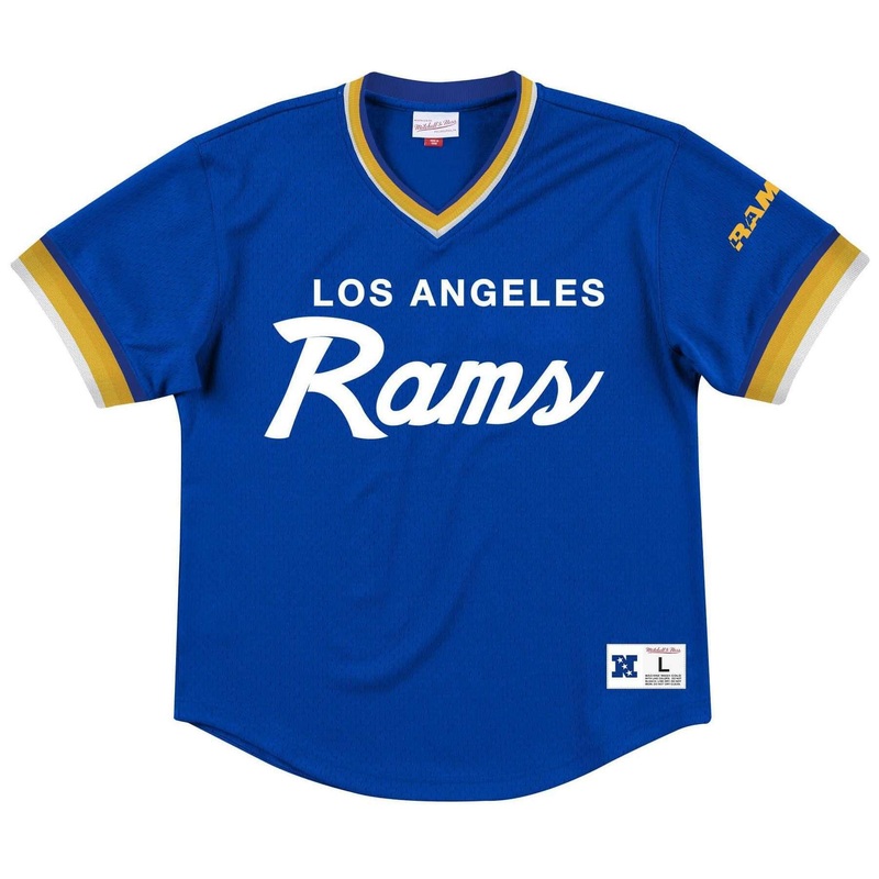 Los Angeles Rams Mitchell & Ness NFL Special Script Mesh V-Neck – Blue