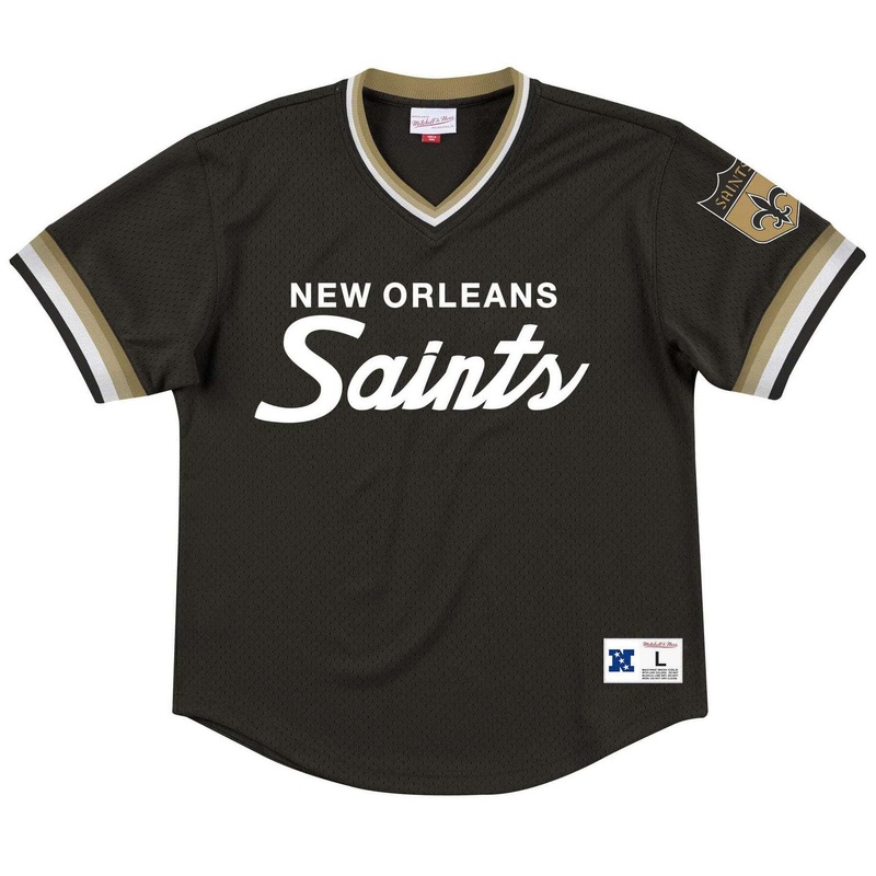 New Orleans Saints Mitchell & Ness NFL Special Script Mesh V-Neck – Black