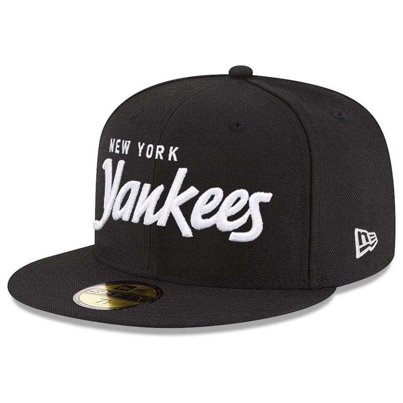 New York Yankees New Era MLB Black & White Script 59FIFTY Fitted Hat