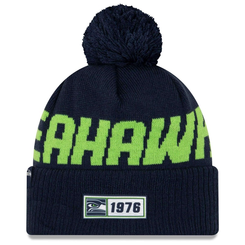 Seattle Seahawks New Era NFL 2019 Sideline Road Knit Beanie – Navy