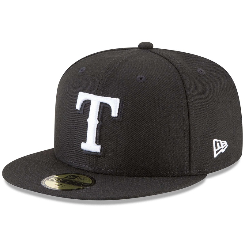 Texas Rangers New Era MLB Black & White 59FIFTY Fitted Hat – Black
