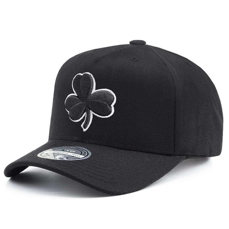 Boston Celtics Mitchell & Ness NBA Black & White HWC Logo 110 Curve Snapback Hat