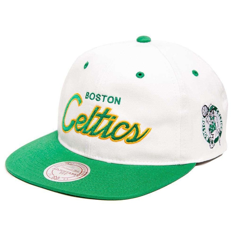 Boston Celtics Mitchell & Ness NBA Retro Script Snapback Hat – White