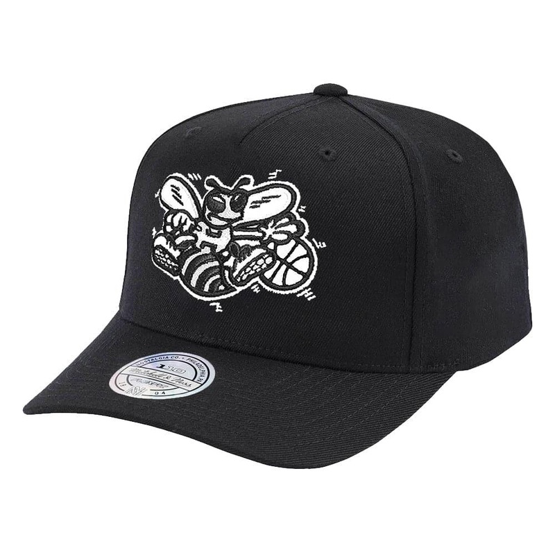 Charlotte Hornets Mitchell & Ness NBA Black & White HWC 110 Curve Snapback Hat