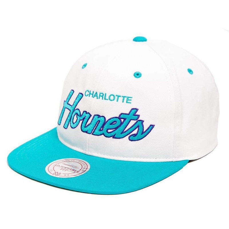 Charlotte Hornets Mitchell & Ness NBA Retro Script Snapback Hat – White