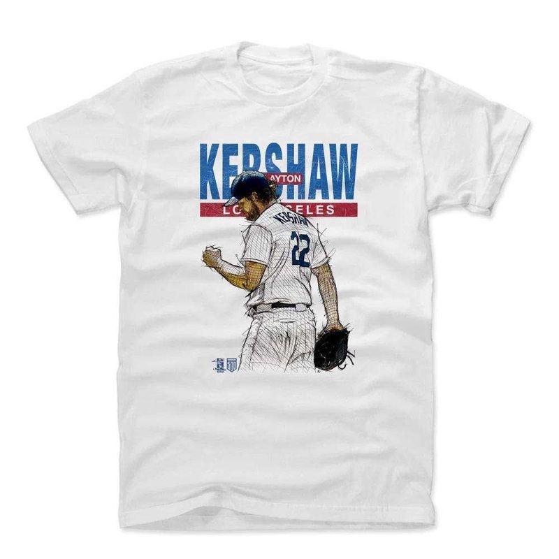 Clayton Kershaw Los Angeles Dodgers 500 Level MLB Sketch T-Shirt – White