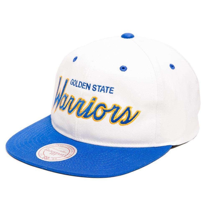 Golden State Warriors Mitchell & Ness NBA Retro Script Snapback Hat – White