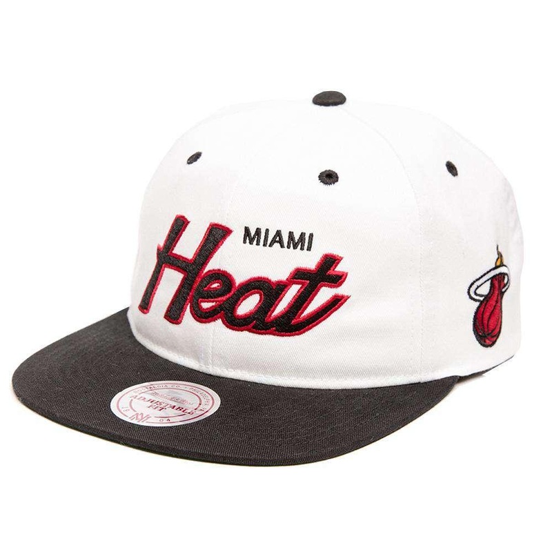 Miami Heat Mitchell & Ness NBA Retro Script Snapback Hat – White