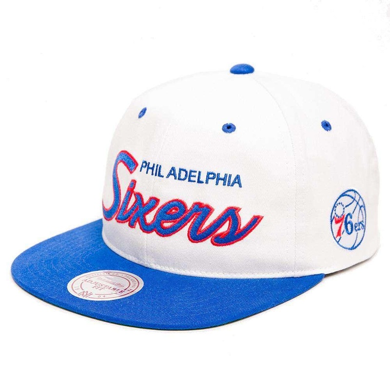 Philadelphia 76ers Mitchell & Ness NBA Retro Script Snapback Hat – White
