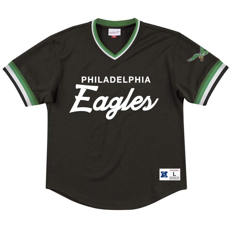 Philadelphia Eagles Mitchell & Ness NFL Special Script Mesh V-Neck – Black