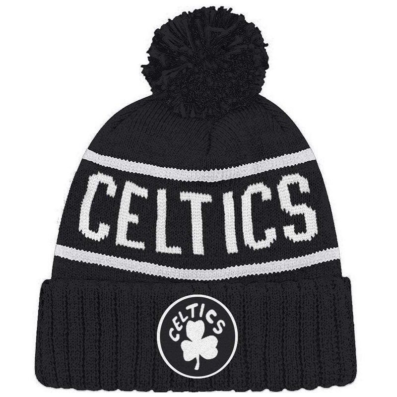 Boston Celtics Mitchell & Ness NBA Black & White HWC High 5 Knit Beanie
