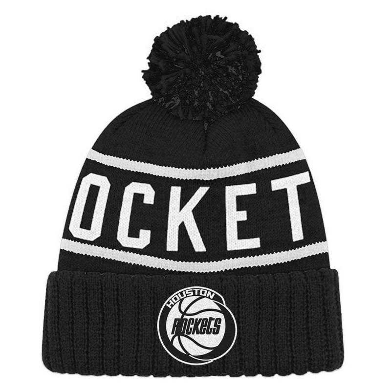 Houston Rockets Mitchell & Ness NBA Black & White HWC High 5 Knit Beanie