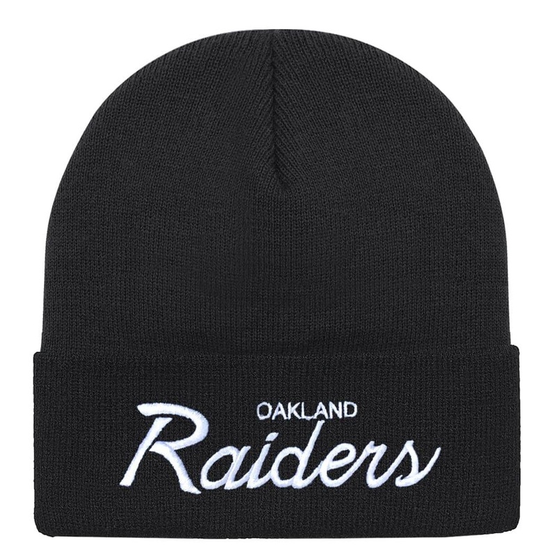 Las Vegas Raiders Mitchell & Ness NFL Special Script Cuff Knit Beanie – Black