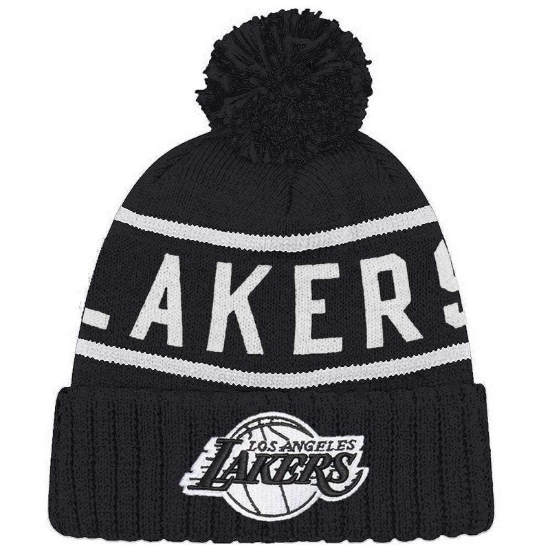 Los Angeles Lakers Mitchell & Ness NBA Black & White HWC High 5 Knit Beanie