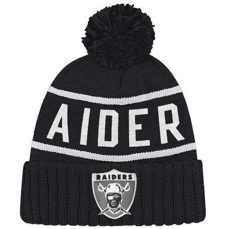 Oakland Raiders Mitchell & Ness NFL Black & White Throwback High 5 Knit Beanie