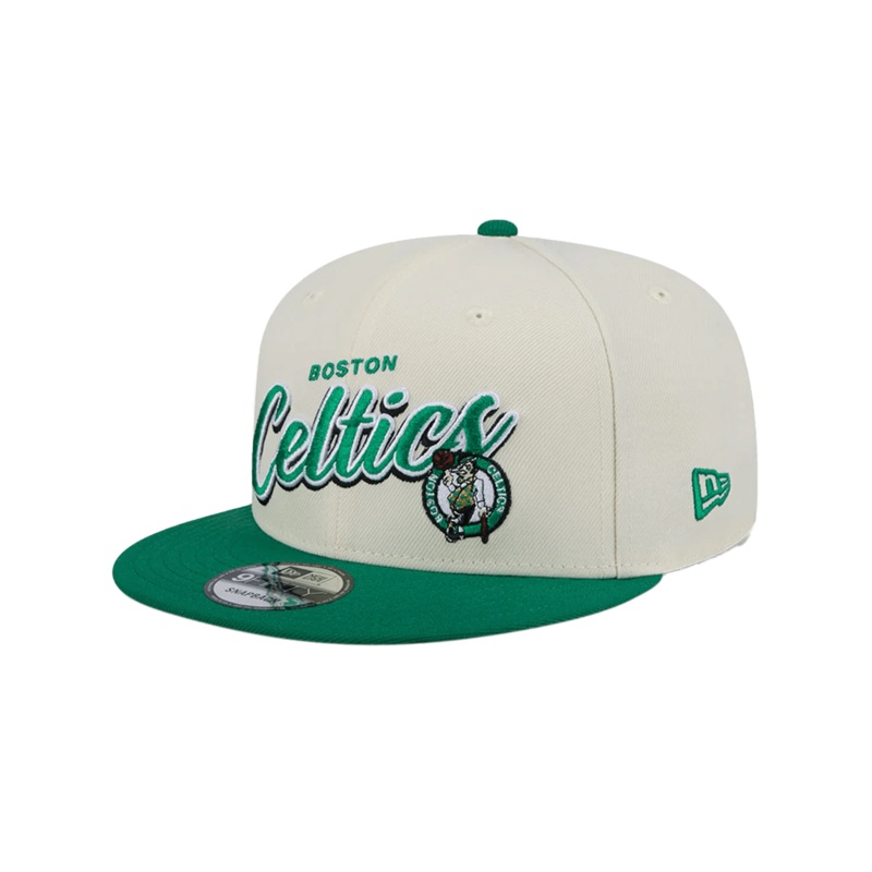 Boston Celtics New Era NBA 2 Tone Script 9FIFTY Snapback Hat – Chrome White