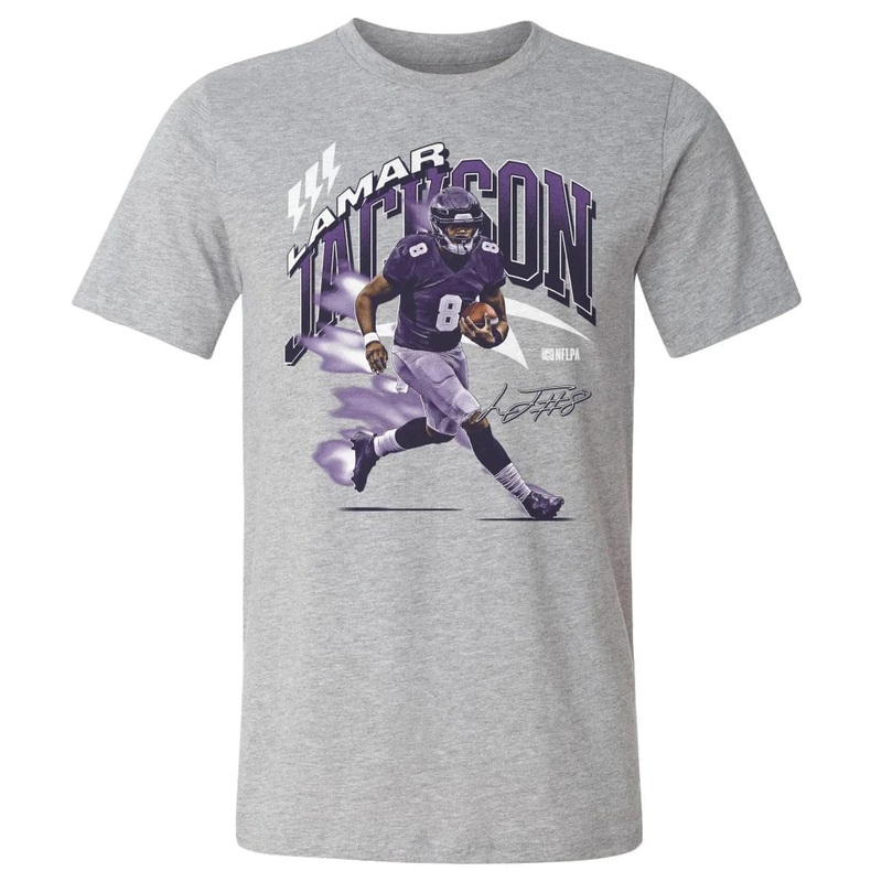 Lamar Jackson Baltimore Ravens 500 Level NFL Retro Wave T-Shirt – Grey
