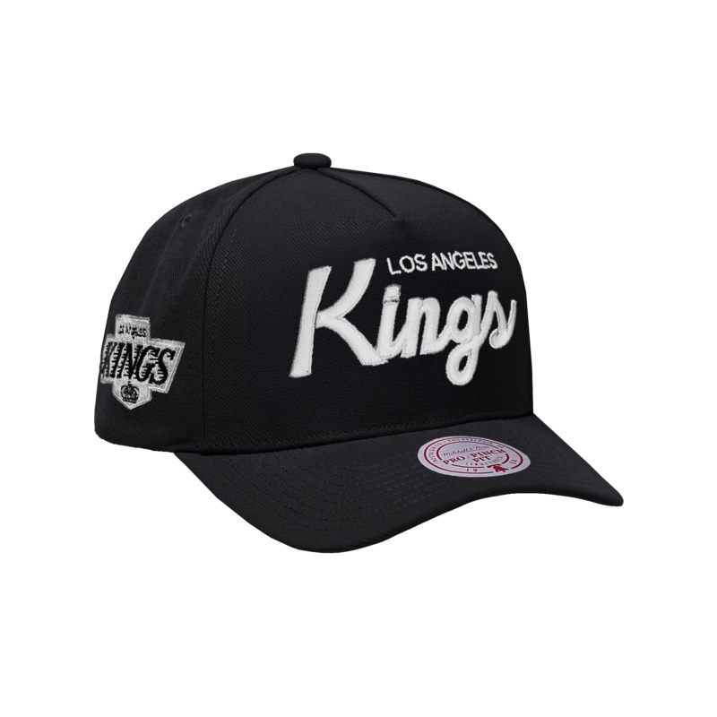 Los Angeles Kings Mitchell & Ness NHL Script Pro Pinch Snapback Hat – Black