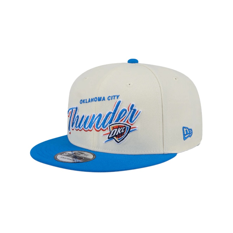 Oklahoma City Thunder New Era NBA 2 Tone Script 9FIFTY Snapback Hat – Chrome White