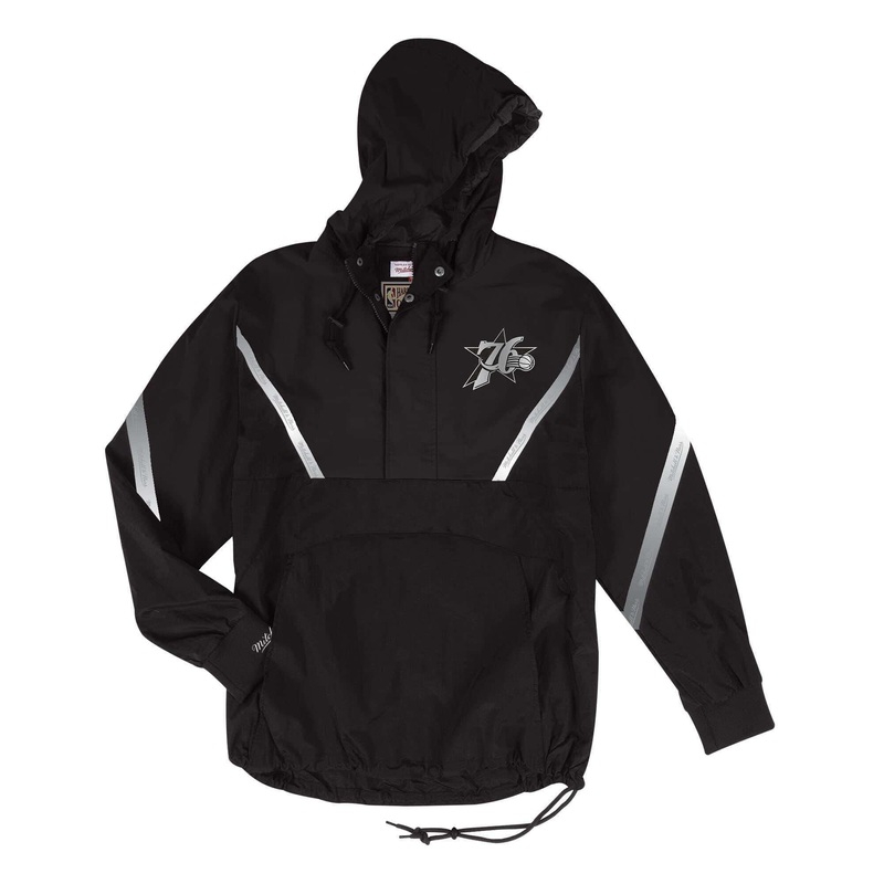 Philadelphia 76ers Mitchell & Ness NBA Reflective Half Zip Anorak Jacket – Black