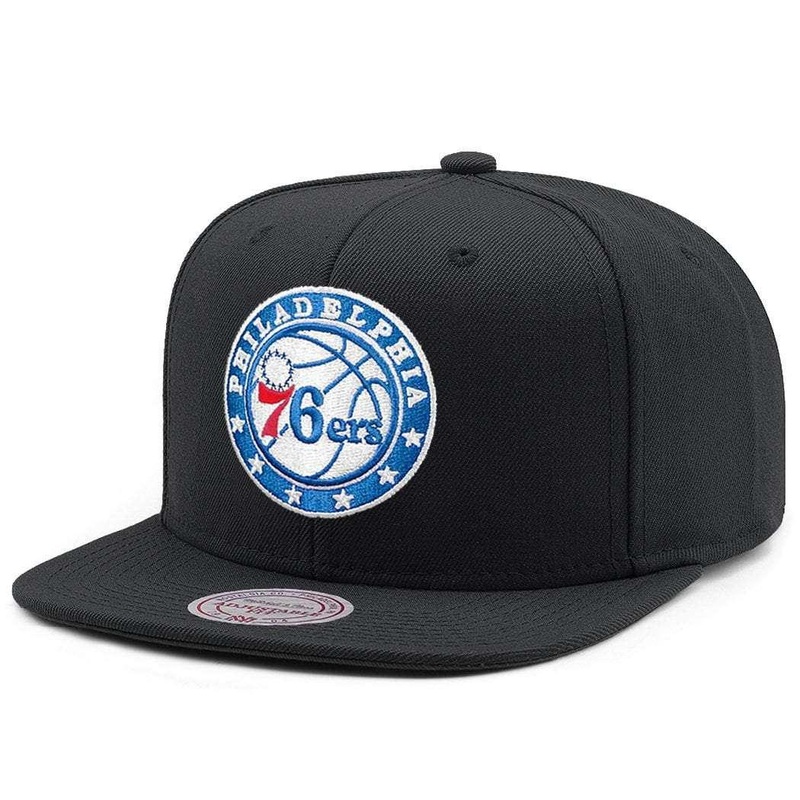 Philadelphia 76ers Mitchell & Ness NBA Team High Crown Snapback Hat – Black