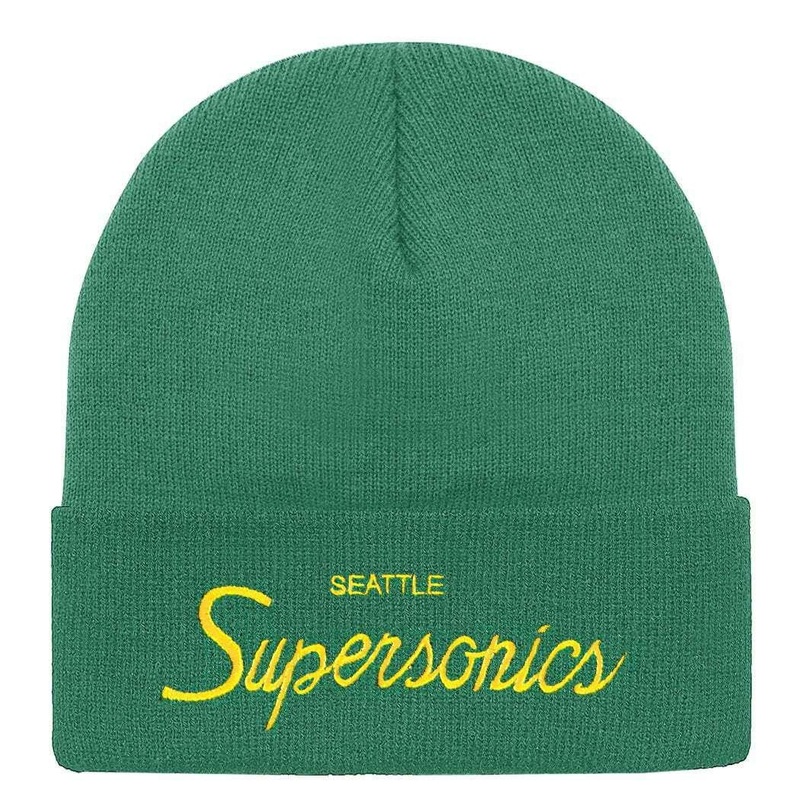 Seattle Supersonics Mitchell & Ness NBA Special Script Cuff Knit Beanie – Green