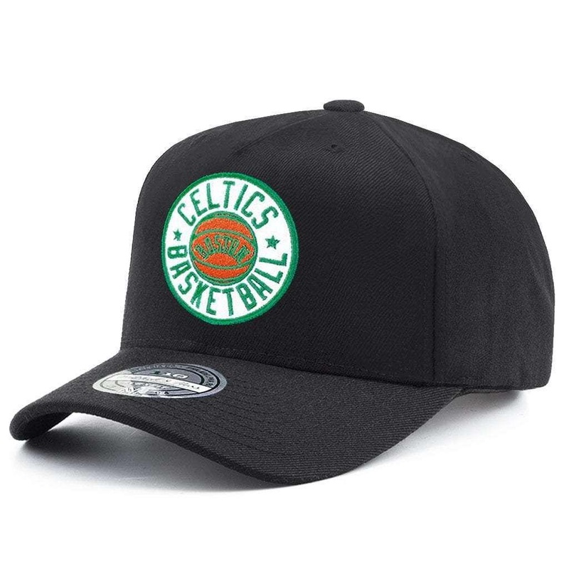 Boston Celtics Mitchell & Ness NBA Full Circle 110 Curve Snapback Hat – Black