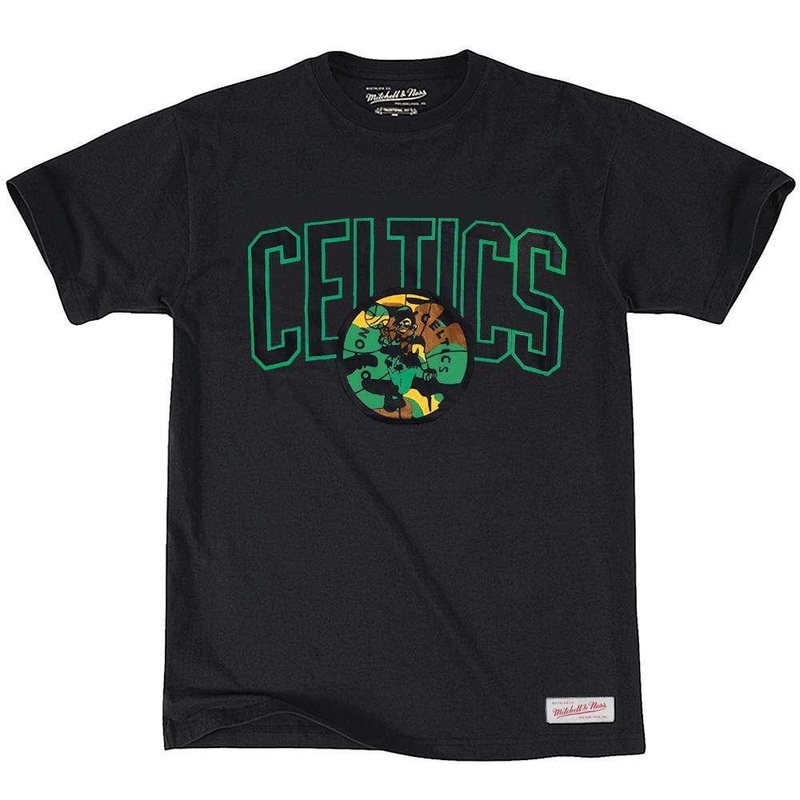 Boston Celtics Mitchell & Ness NBA Woodland Covert T-Shirt – Black