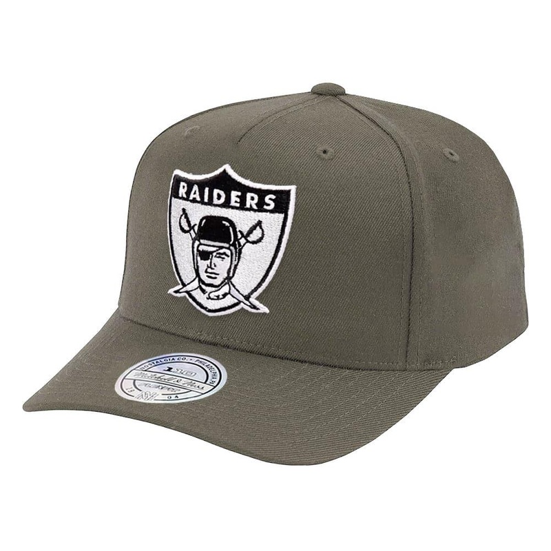 Las Vegas Raiders Mitchell & Ness NFL Throwback Logo 110 Curve Snapback Hat – Olive