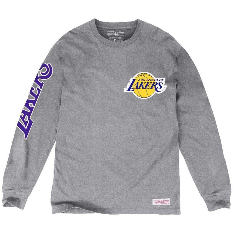 Los Angeles Lakers Mitchell & Ness NBA Wordmark Long Sleeve T-Shirt – Grey
