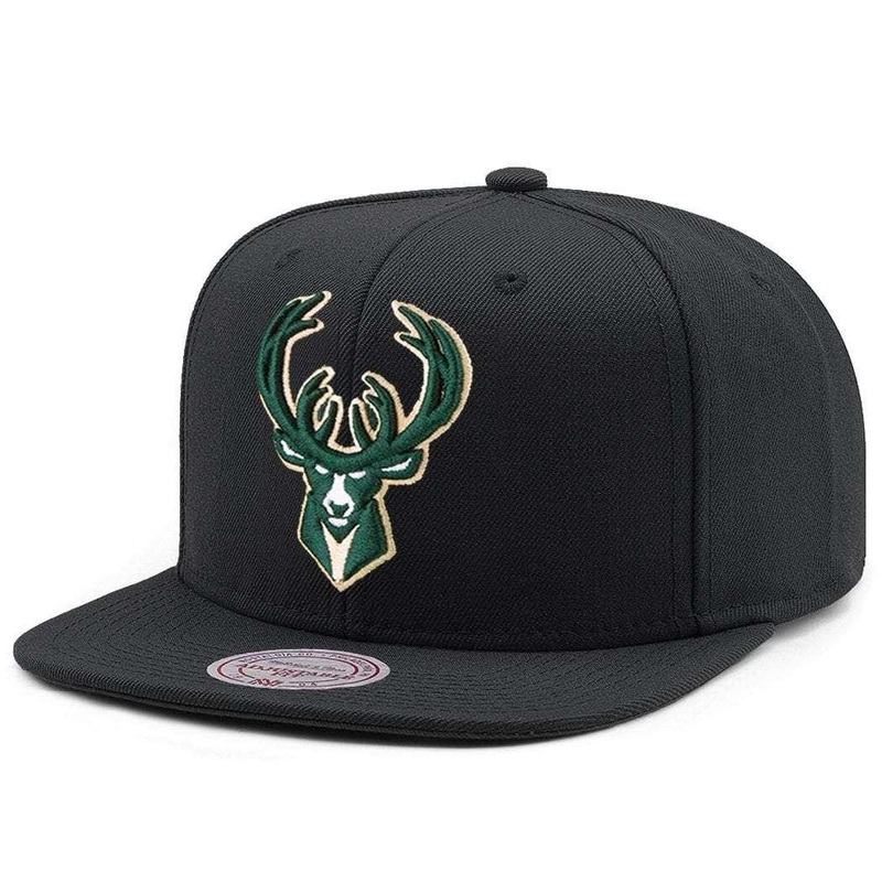 Milwaukee Bucks Mitchell & Ness NBA Team High Crown Snapback Hat – Black