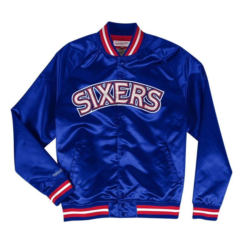 Philadelphia 76ers Mitchell & Ness NBA Lightweight Satin Jacket – Blue
