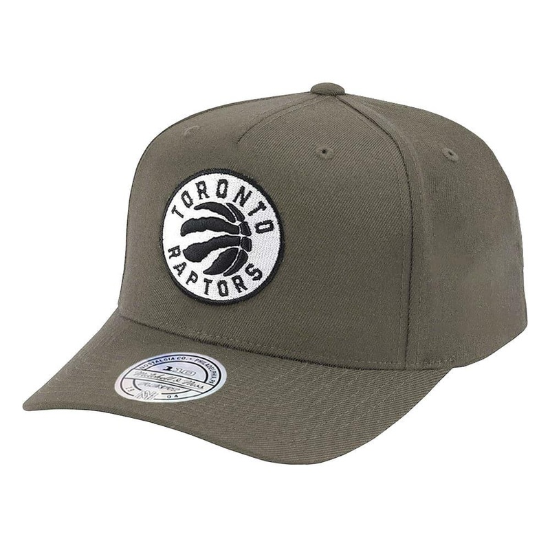 Toronto Raptors Mitchell & Ness NBA Black & White Logo 110 Curve Snapback Hat – Olive
