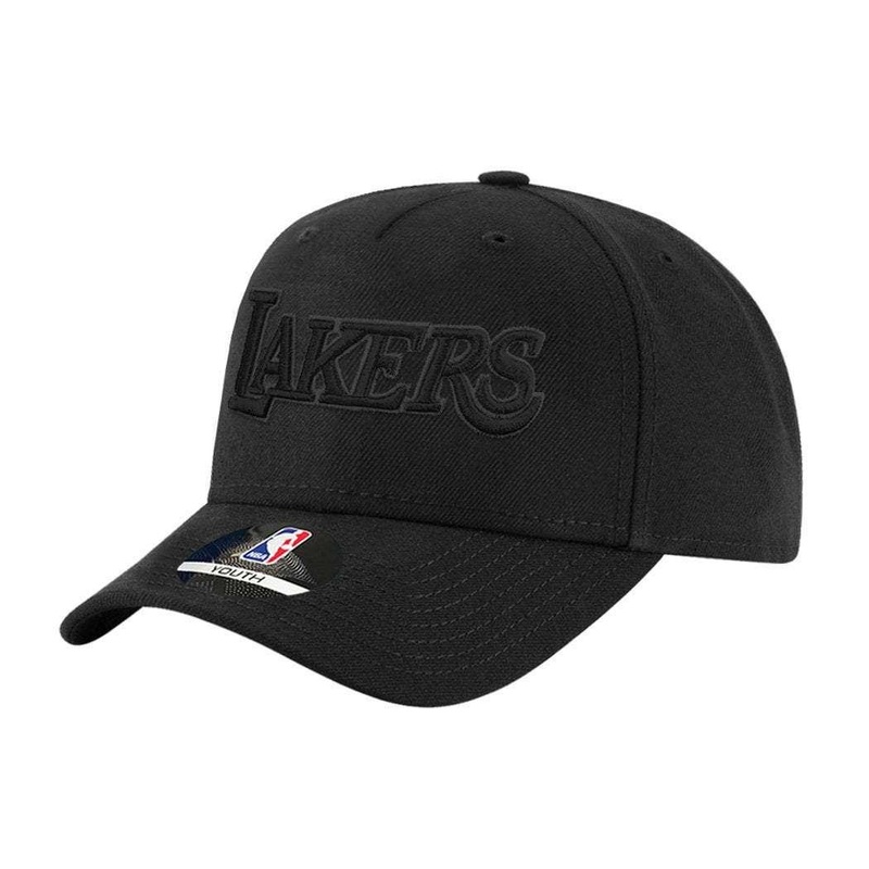 Youths Los Angeles Lakers Outerstuff NBA All Black Pinch Panel Curve Snapback Hat