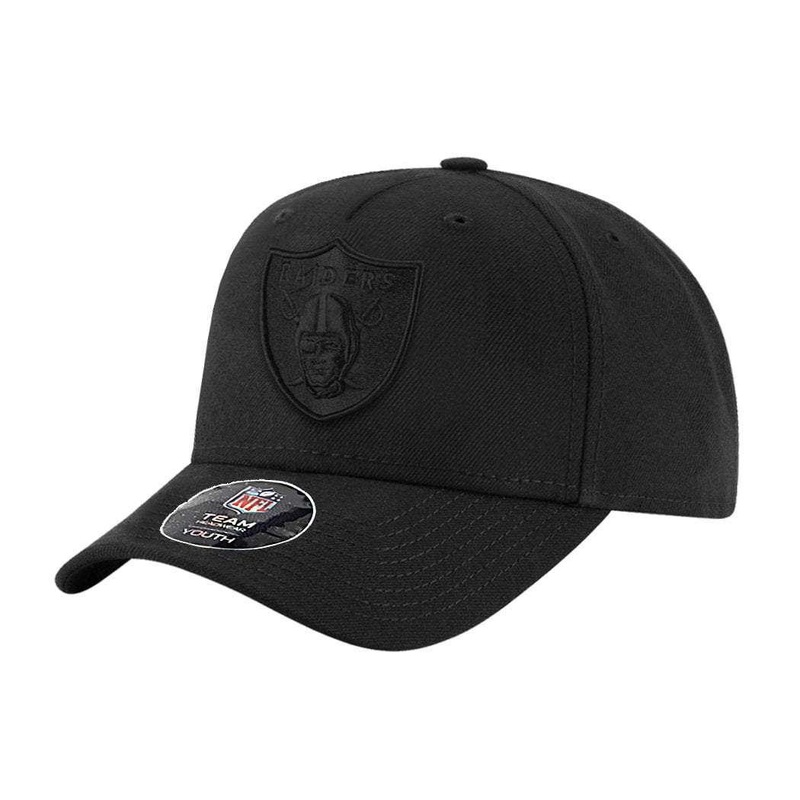 Youths Oakland Raiders Outerstuff NFL All Black Pinch Panel Curve Snapback Hat
