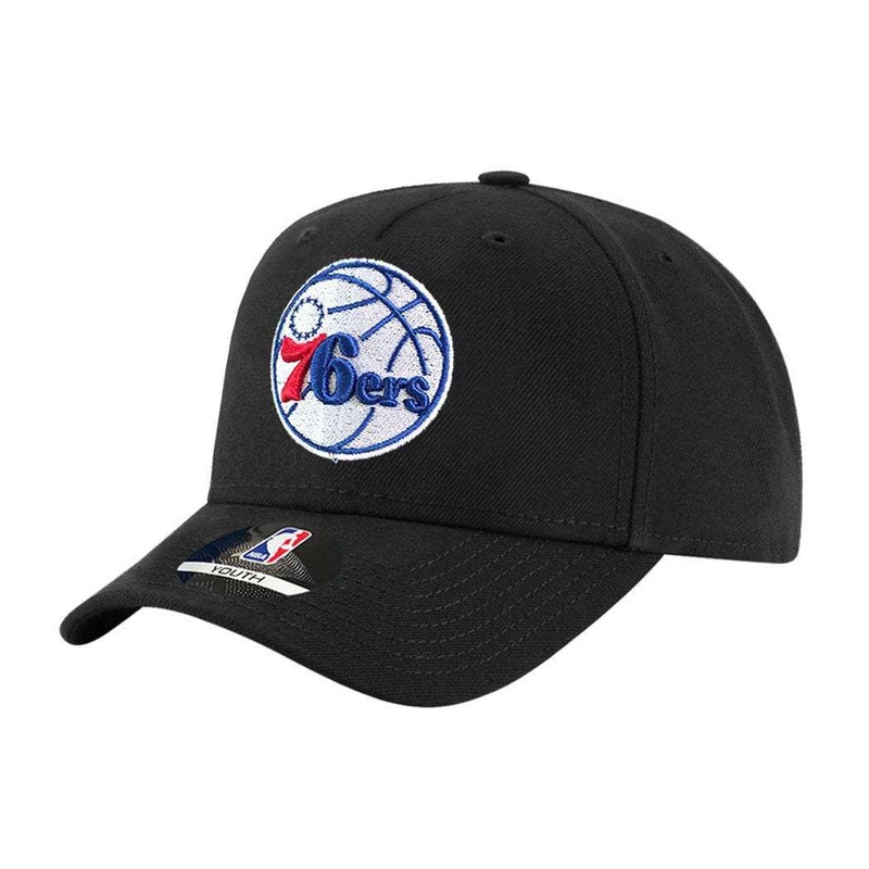 Youths Philadelphia 76ers Outerstuff NBA Team Pinch Curve Snapback Hat – Black