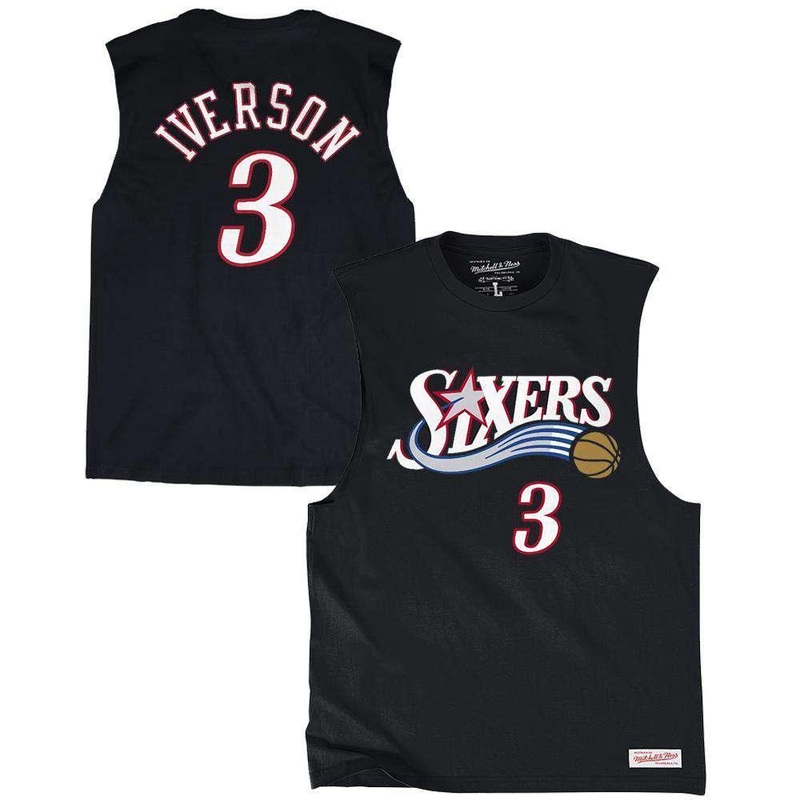 Allen Iverson Philadelphia 76ers Mitchell & Ness NBA Player Muscle T-Shirt – Black